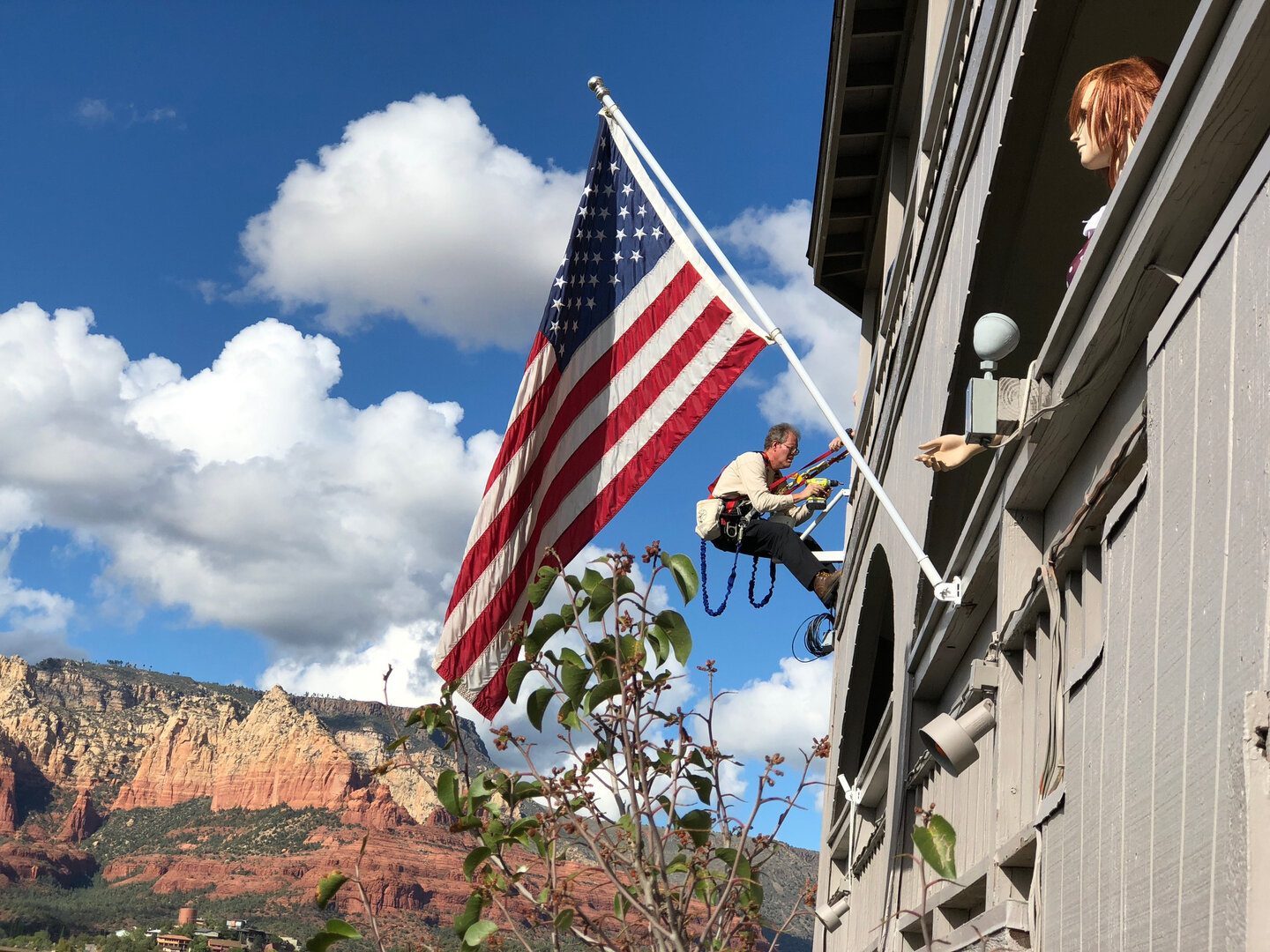 American flag above the Sedona landscape